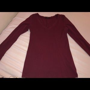 Ambiance- Maroon V-neck Long Sleeve Tee